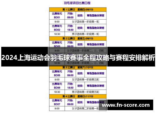 2024上海运动会羽毛球赛事全程攻略与赛程安排解析